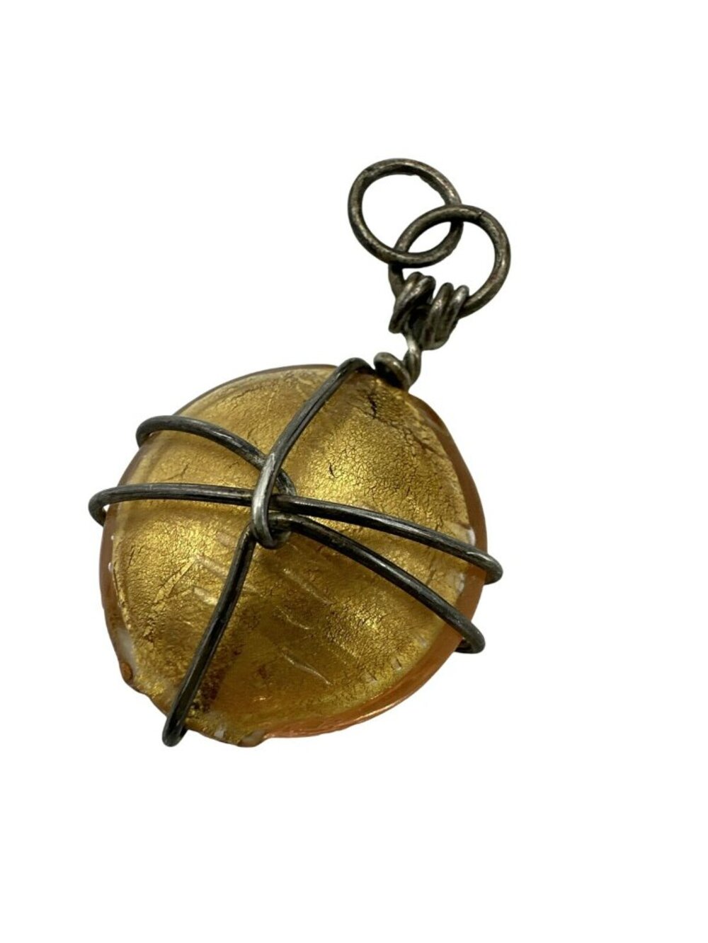Wire Wrapped Necklace Pendant Fashion Jewelry Amber-Colored Stone 1" Boho Artsy